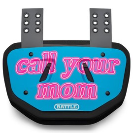 Battle Sports Novelty Football Back Plate – Hard Shell Lower Back Protector with Contoured Foam for High-Impact Protection - Adult, Call Your Mom, Blue Chrome