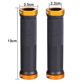 Aiqeer 2 Pairs Bike Handlebar Grips, Anti-Slip Rubber Bicycle Handle Grips with Aluminum Double Lock, Bike Handle Protector for MTB BMX (Golden)
