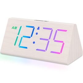 DreamSky Wooden Digital Alarm Clock for Bedroom - RGB Electric Desk Clock with Large Numbers, USB Port, Loud Alarm for Heavy Sleepers, Dimmer and Volume Control, Snooze, 12/24H, Wood Décor