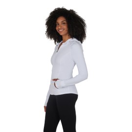 Yogalicious Full-Zip Lightweight Hooded Running Workout Yoga Lux Jacket with Pockets - White - XS