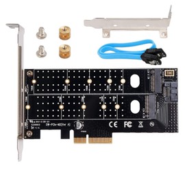 QNINE Dual M.2 NVME Adapter, NVME PCIE Adapter M Key or M.2 SATA SSD B Key 22110 2280 2260 2242 2230 for PCIe 3.0 x4 Host Controller with Low Profile Bracket for PC Desktop