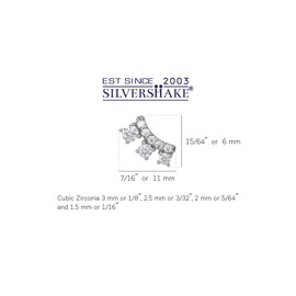 Silvershake 3-Stone Cubic Zirconia White Gold Plated 925 Sterling Silver Trendy Chic Climber Horizontal Stud Earrings April Gemstone Birthstone Jewelry for Women, Sterling Silver Rhodium (White Gold