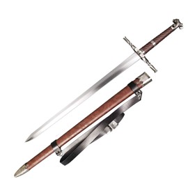 One Hand Silver Sword Medieval Knight Sword with Scabbard. for Collection, Gift and Medieval Outdoor Cosplay Fairs and Shows (Brown-12)