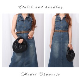 Fecialy Women's Ruched Clutch Purse PU Leather Hobo Handbag Knot Formal Evening Bag Pleated Bag, Black