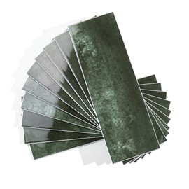 ROOMOSA 30 PCS Peel and Stick Backsplash for Kitchen - Glossy Subway Tile - 3"x 9" Self-Adhesive Stick on Wall Tile, Hard SPC Imitation Stone Glazed Mosaic (Dark Green, 3" x 9" x 0.12")