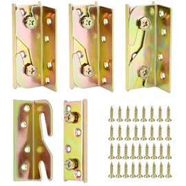QWORK® Set of 4 Bed Connectors, Hanging Fittings, Furniture Connectors, Galvanised Iron Hooks and Plates Set with Screws