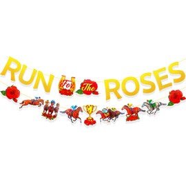 HOWAF Kentucky Party Horse Derby Decorations Run for The Roses Glittery Banner, 2 Pieces Horse Racing Garland Horse Race Bunting Banner for Derby Day Party Supplies