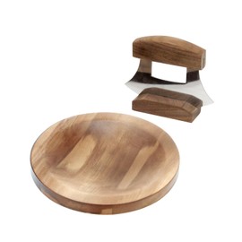 3 Pcs Mezzaluna Ulu Knife and Cutting Board Set, Alaska Pizza Cutter Rocker Chopper Slicer Knife Mezzaluna Knife with Base, Chopper Knife Kit with Wood Knife Storage Stand and Chopping Board