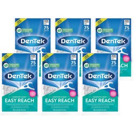 DenTek Complete Clean Easy Reach Floss Picks, Advanced Fluoride Coating, Mouthwash Blast Flavor, 75 ct. (Pack of 6)