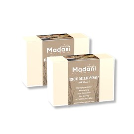 Madani Naturals Rice Milk Soap Bar - Deep Cleans And Exfoliates For All Skins - Reduce Dark Spots & Redness - Natural Skin Care - Soap For Clear & Soft Skin - Nourish And Moisturize - 140g (2 Pack)