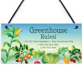 RED OCEAN Greenhouse Rules Sign Garden Summerhouse Shed Sign Gardners Gift Plaque