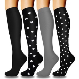 4 Pairs Graduated Copper Compression Socks for Women & Men Circulation 15-20 mmHg - Best Support for Nurses, Running