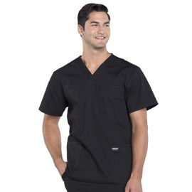 Cherokee Cherokee Scrubs for Men Workwear Professionals V-Neck 4 Pocket Scrub Top Plus Size WW695, 2XL, Black