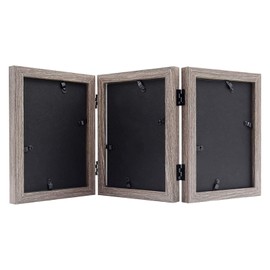 Frametory, 5x7 Trifold Picture Frame Hinged Photo Frames Three Folding Frame Desktop Glass Frame Vertical (Gray, 5x7 Triple)