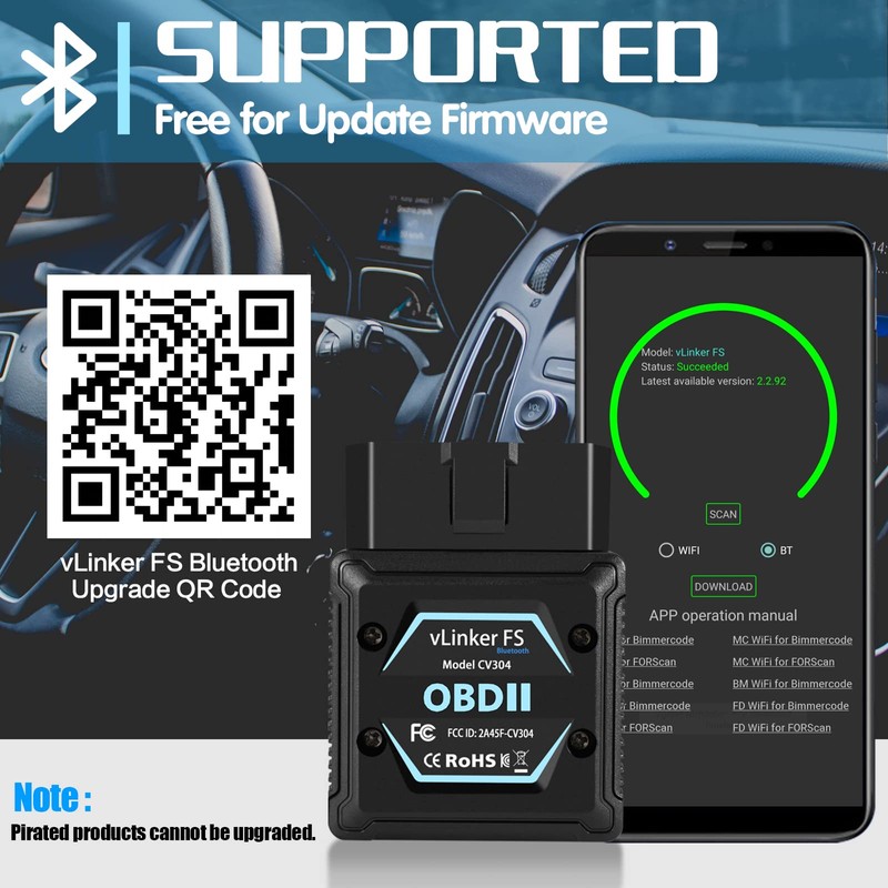 Vgate vLinker FS Bluetooth OBD2 Diagnostic Scan Tool, OBDII Car