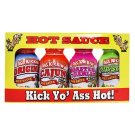 ASS KICKIN' Premium Hot Sauce Bottles Gourmet Gift Set Travel Size – .75 oz. 4 Pack - Try if you dare! – Perfect Gourmet Christmas Gifts for the Hot Sauce Fan