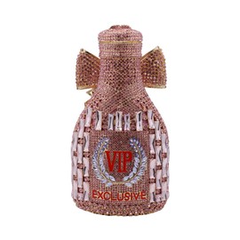 UMREN Women Champagne Bottle Rhinestone Evening Bag Sweet Bow Purses Clutch Crystal Handbag Cocktail Formal Shoulder Bag Pink