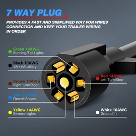 MICTUNING Heavy Duty 7 Way Plug Inline Trailer Cord with Double Prongs Connector 8 Feet, Weatherproof