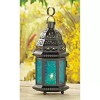 Accent Plus Candle Lantern Blue Glass Windows Black Moroccan Iron