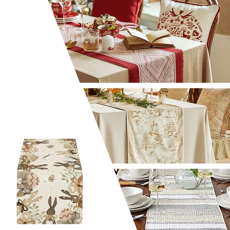 Bunny Easter Table Runner Decorations,Linen Cute Bunny Runner for Table,72x13in