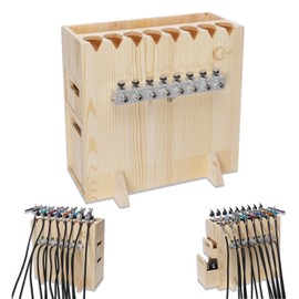 OPHIR Airbrush Holder, Table Airbrush Stand with Airbrush 8 Way Hose Splitter, Wooden Airbrush Holder Stand with 2 Drawers can Hold Up to 8 Siphon Feed Airbrush Gun, for Miniature Paint Organizer