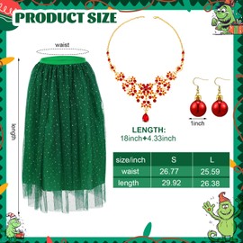 Funnysoft 13 Pcs Women Christmas Movie Costume Necklace Colorful Gift Box Hair Clips Green Tutu Gloves Socks for Cosplay(L)