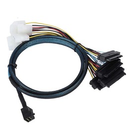 AoQhir Mini SAS HD SFF-8643 to 4X SAS SFF-8482 Server Cable – 12Gbps Server Internal High-Speed Cable | 30AWG | with Power Cable (19.68, Inches)