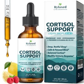 Cortisol Supplements for Women & Men, 18 in 1 Stress & Mood Support Drops with Magnesium 480mg, GABA, Ashwagandha, L-Theanine & Phosphatidylserine, for Relaxation & Sleep, Lemon Raspberry Flavor 60mL
