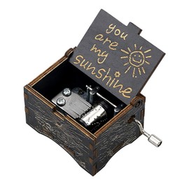 Vintage Wooden Hand Crank Music Box You Are My Sunshine Gift For Family Lovers Birthday/Christmas/Valentine's Day (Black-You Are My SunShine)
