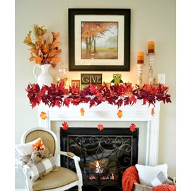 2 Pack Fall Maple Leaf Garland 6ft Artificial Foliage Vine for Home Decor Fireplace Mantle Front Door Thanksgiving Autumn Decoration
