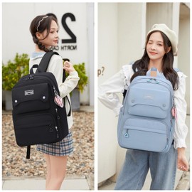 Solid Color School-Bags Backpacks for Teens Girls, Multi-pocket Elementary Girls Bookbags,Lightweight Casual Daypack