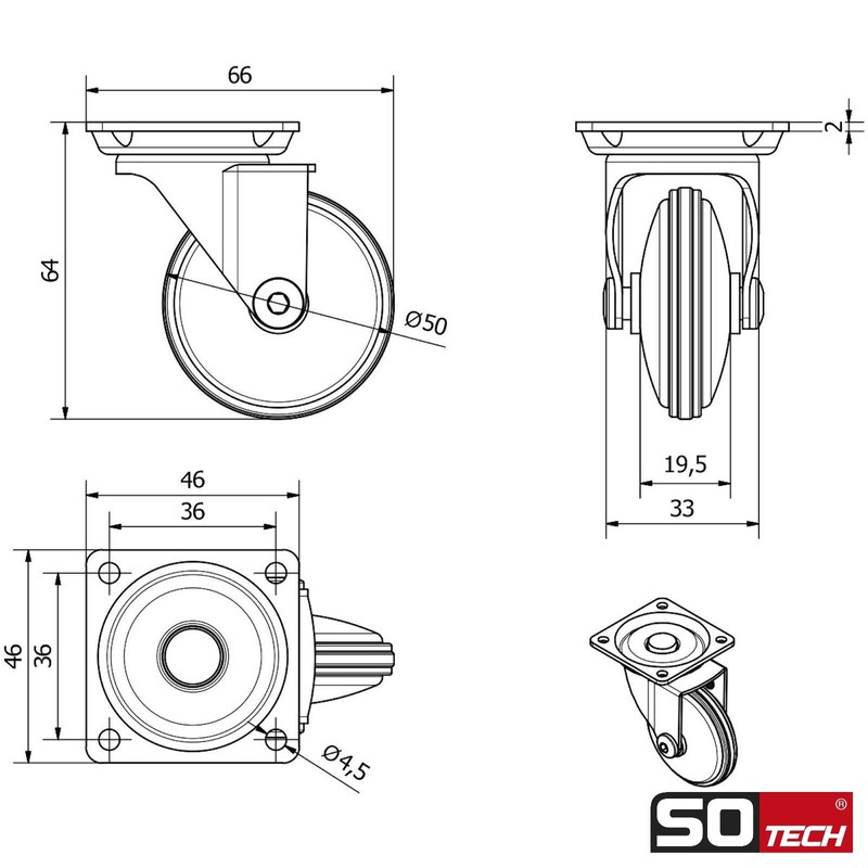 SOTECH Lindau Furniture Castors Diameter 50 mm Silver Grey/Black 2