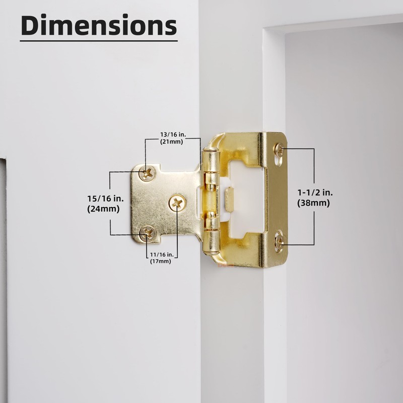 DecoBasics 20 Pack 1/2" Overlay Brushed Gold Cabinet Hinges for