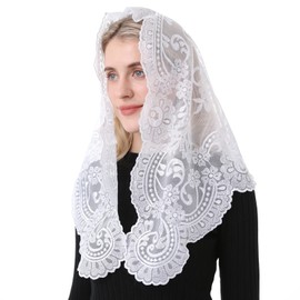 Spanish Mantilla White Mantilla Catholic church chapel scarf Embroidery lace Mass, 120cm*60cm