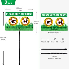 Anobell 2 Pack Keep Off Grass Sign for Yard with Durable Iron Stakes, 12" × 8" Aluminum No Pooping Dog Signs Keep Dogs Off Lawn Sign for Outdoor, Curb Your Dog Poop Pee Warning