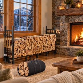 Heavy Duty Firewood Rack for Indoor & Outdoor Log Storage – Steel Holder with Carry Bag for Fireplace & Patio