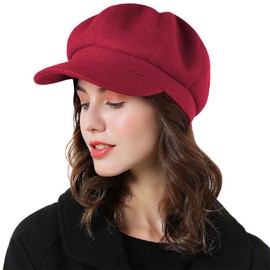 Superora Women Beret Newsboy Hat French Wool Cap Classic Autumn Spring Winter Hats Red