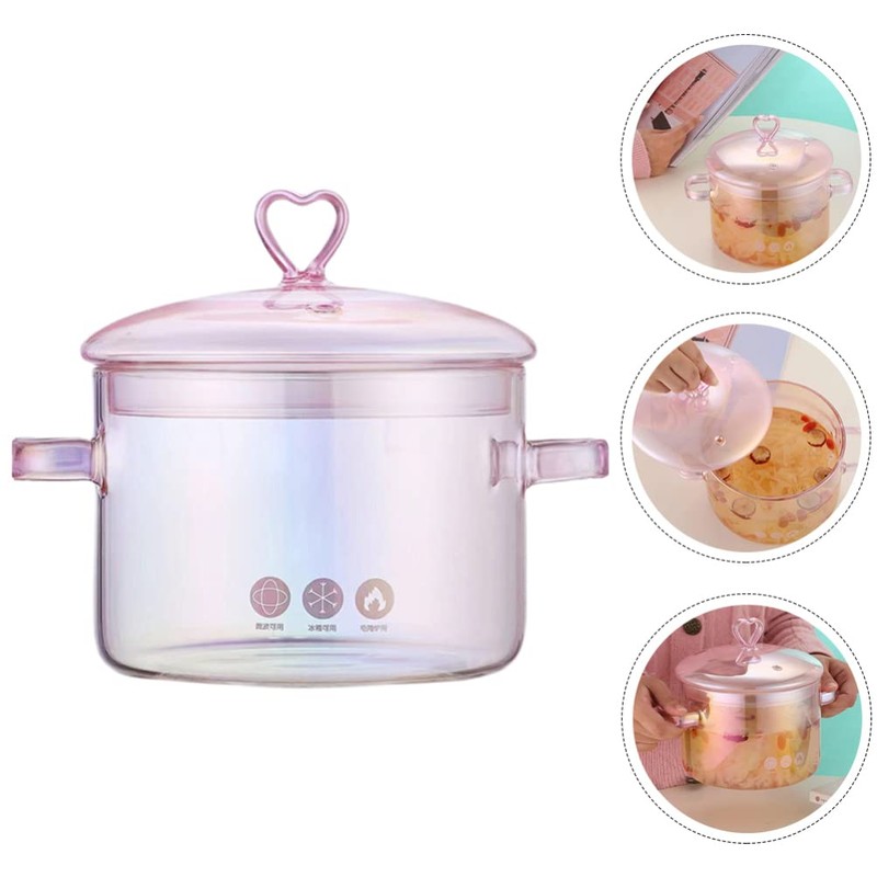 Vaguelly Glass Pot, Clear Glass Cooking Pot Saucepan with Lid,