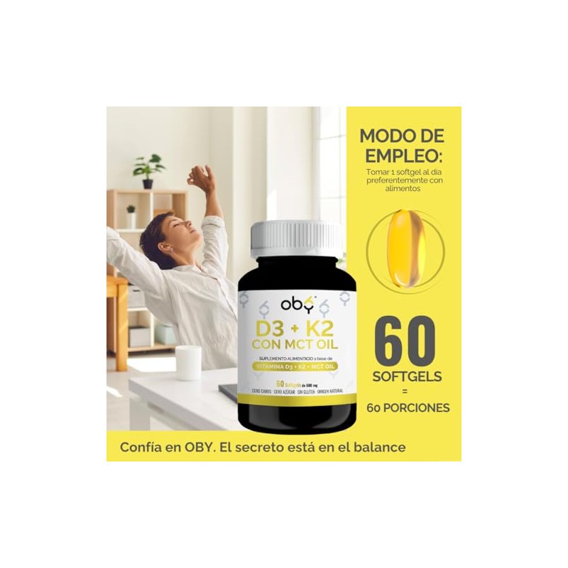 OBY Vitamina D3 K2 con MCT Oil | 60 Cápsulas