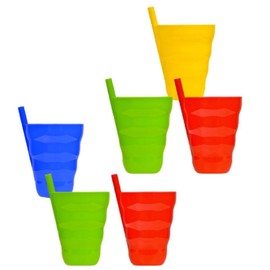 Arrow Plastic Sip-A-Cup with build in straw, 10 Oz Assorted Colors - 6 Count …