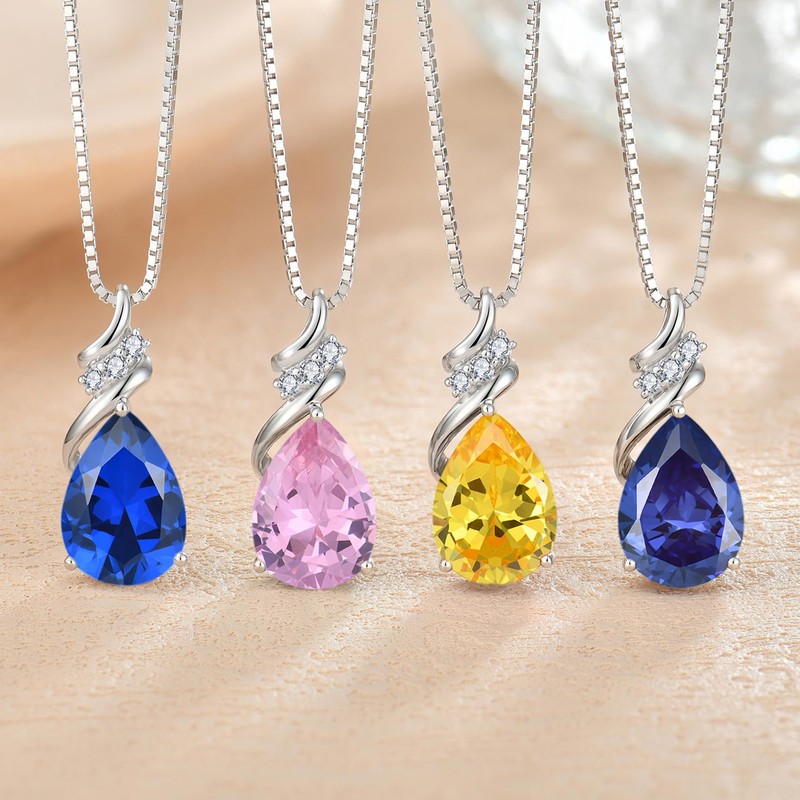 Blaniy Teardrop Necklace 925 Sterling Silver Sapphire Pendant Necklace September