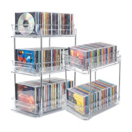 IPENP Clear CD Organizer, 3-Tier Sliding Drawer Storage Shelf - Holds 72 CDs, Versatile Organizer for VCDs DVDs CDs, Cosmetics, Cups (3-Tier)