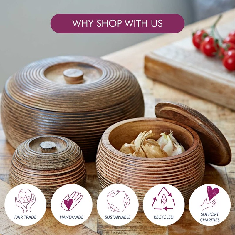 Paper High Hand Carved Mango Wood Bowl with Lid |