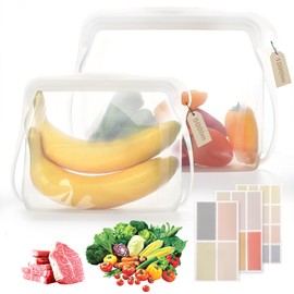 Reusable Silicone Storage Bags, 2 PCS Stand Up Food Grade Storage Bag, Multipurpose Kitchen Storage Solution, Ideal for Meal Prep & Food Storage, Microwave, Dishwasher and Freezer Safe (White)