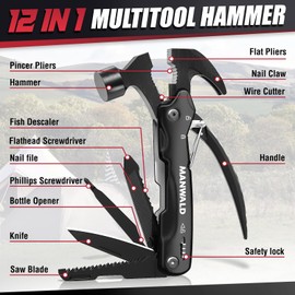 Gifts for Men, 12 in 1 Multitool Hammer, Stocking Stuffers for Men, Camping Accessories Survival Gear, Christmas Gifts for Men, Birthday Gifts for Him