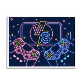 Stupell Industries Video Gamer Two Players Controllers Neon Style, Design by Ziwei Li