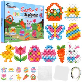 Homgaty 10MM Fuse Beads Kit,1000 PCS XL Iron Beads for Kids 12 Christmas Patterns and Fuse Beads Ironing Paper, DIY Art Craft Toys Iron Beads,Water Fuse Beads Set (Easter)