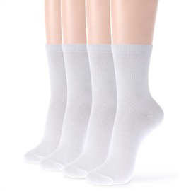 kikiya socks Women Crew | 4 Pairs Plain Soft Cotton Cozy Dress Socks | Comfy Fit Long Boot Trousers Daily Casual Preppy Solid Socks' | Calcetas Para Mujer | Size 6-8 | Solid C - White (4)