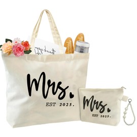 Ohtum Mrs Bag 2025 With Bride Makeup Bag, Future Mrs Gifts Canvas Tote Bags with Zip for Bridal Shower Bachelorette Party Wedding Engagement Honeymoon (2Pcs Bride Bags)