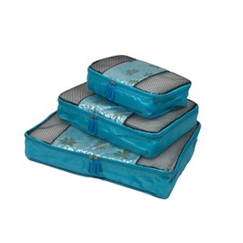 ORB Travel-PC311-Bloom-Turquoise/Metallic Gold-3pc Packing Cubes travel organizing system carry-on luggage storage pack-Various size set